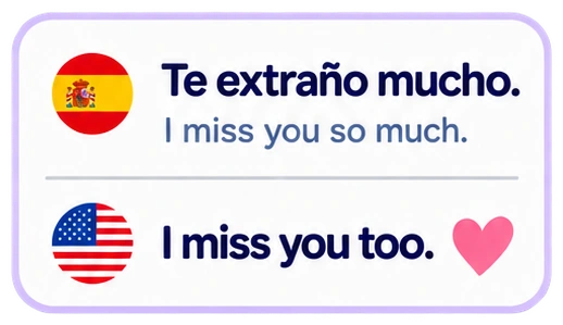 Te extraño mucho. I miss you so much. I miss you too.